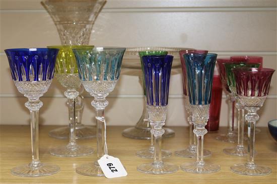A quantity of overlay and other coloured table glassware